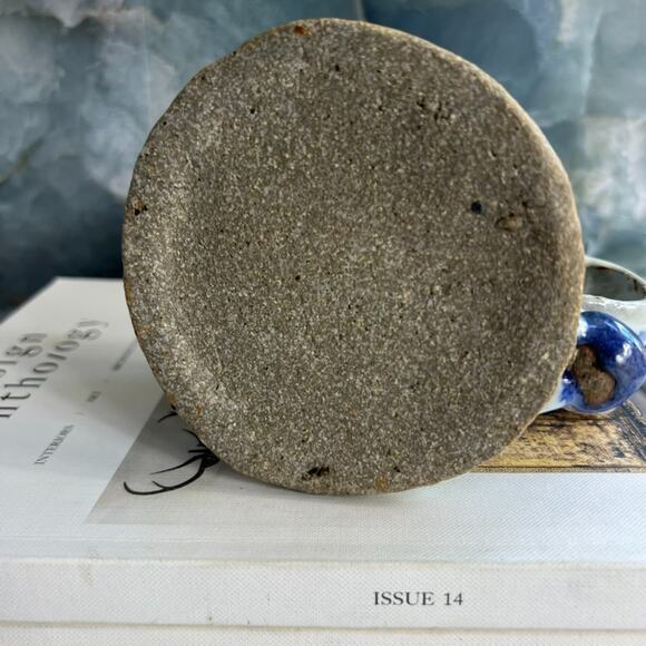 Studio Art Pottery Creamer Cup Handle Blue Gray Stoneware Freeform Drip Glaze - Picture 6 of 8